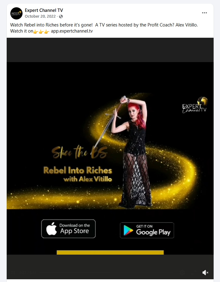 Expert Channel TV client-hosted show Rebel Into Riches